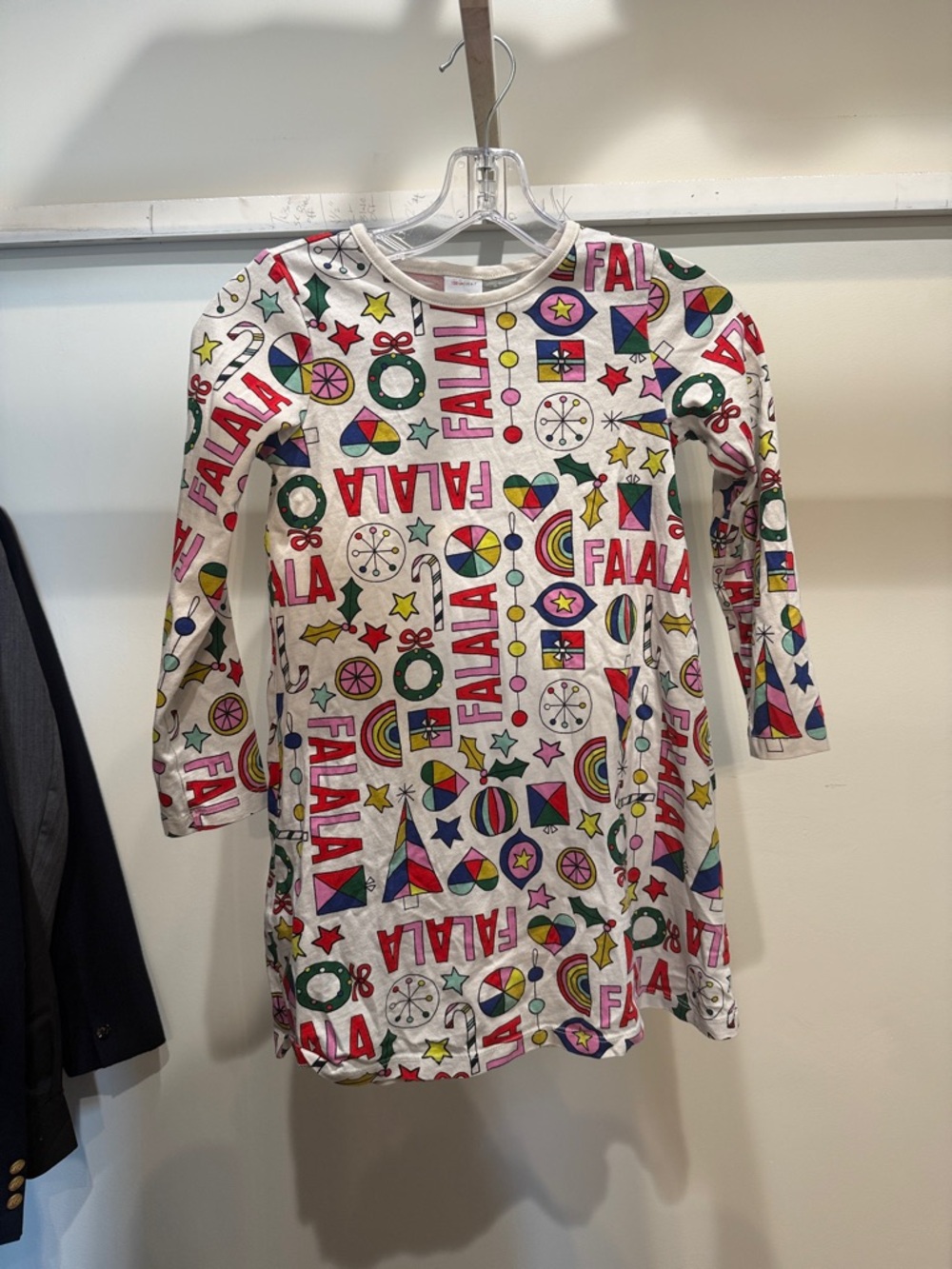 Hanna Anderson Festive "FALALA" Holiday Kids Long Sleeve Dress - Multi